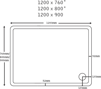 Technical image of JT40 Fusion Slimline Matt Rectangular Shower Tray. 1200x900x40mm.