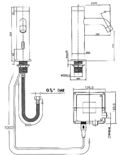 Technical image of JTP Sensor 2 x Sensor Basin Tap (Chrome, Mains/Battery).