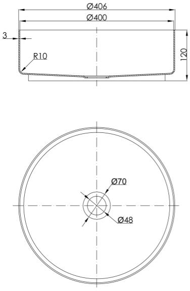 Technical image of JTP Inox Round Counter Top Basin (400mm, Stainless Steel).