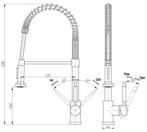Technical image of JTP Kitchen Spring Kitchen Tap With Pull Out Spray (Chrome).