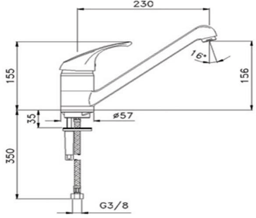 Technical image of JTP Kitchen Topmix Kitchen Tap With Casted Swivel Spout (Chrome).