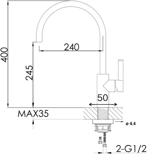 Technical image of JTP Kitchen Kitchen Tap With Single Lever Handle (Chrome).
