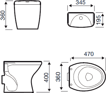 Technical image of Hydra Alpha Low Level Toilet With Lever Flush Cistern (Side Feed).