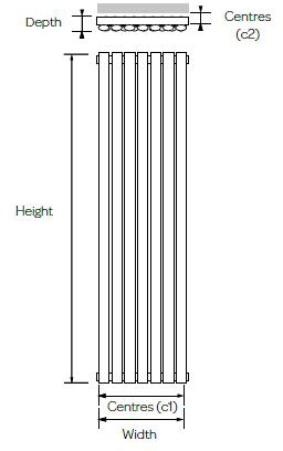 Technical image of Kartell K-RAD Aspen Radiator 560W x 1800H mm (Single, Stainless Steel).