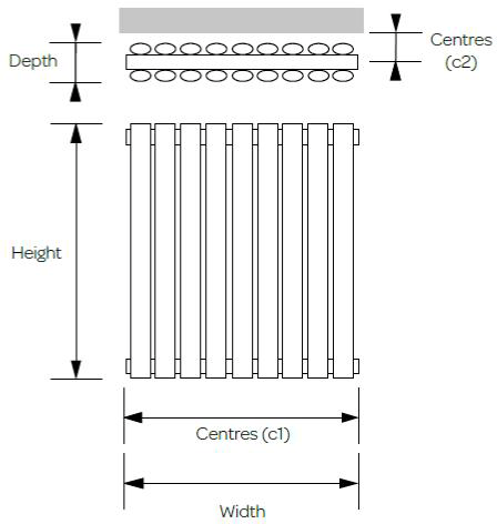 Technical image of Kartell K-RAD Aspen Radiator 400W x 600H mm (Double, Stainless Steel).