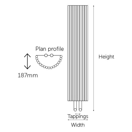 Technical image of Kartell K-RAD Cincinnati Vertical Radiator 351W x 2000H mm (Anthracite).