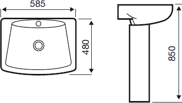 Technical image of Hydra Elizabeth Square Basin With Pedestal. 585x480mm.