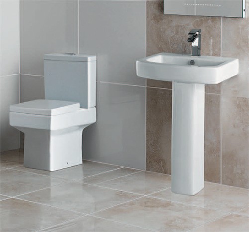 Larger image of Hydra Modern Suite With Toilet Pan, Cistern, Seat, Basin & Pedestal.