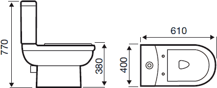 Technical image of Hydra Freedom Toilet With Push Flush Cistern & Soft Close Seat.