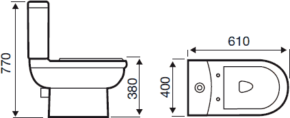 Technical image of Hydra Freedom Toilet With Push Flush Cistern & Deluxe Soft Close Seat.