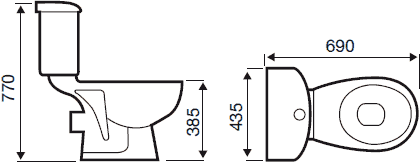 Technical image of Hydra G4K Suite With Toilet Pan. Cistern, Seat, Basin & Pedestal.