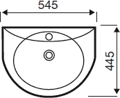 Technical image of Hydra G4K Basin With Wall Mounting Semi Pedestal. 545x445mm.