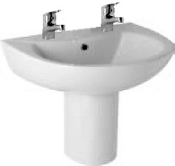 Larger image of Hydra G4K 2 Hole Basin With Wall Mounting Semi Pedestal. 545x445mm.