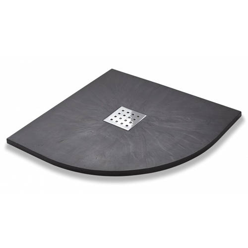 Larger image of Slate Trays Quadrant Shower Tray & Chrome Waste 800mm (Graphite).