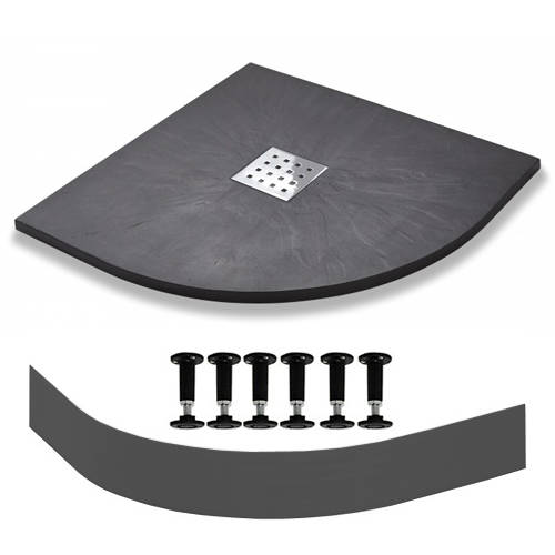 Larger image of Slate Trays Quadrant Easy Plumb Shower Tray & Waste 800mm (Graphite).