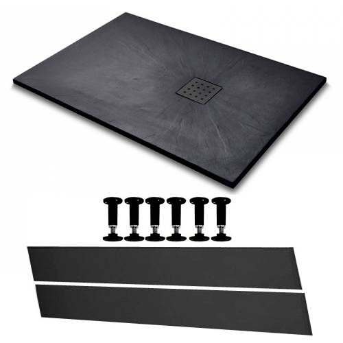 Larger image of Slate Trays Rectangular Easy Plumb Shower Tray & Waste 1200x800 (Black).