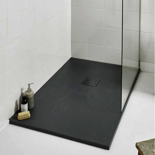 Example image of Slate Trays Rectangular Shower Tray & Graphite Waste 1200x900 (Black).