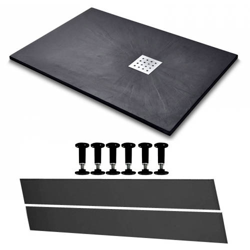 Larger image of Slate Trays Rectangular Easy Plumb Shower Tray & Waste 1200x900 (Black).