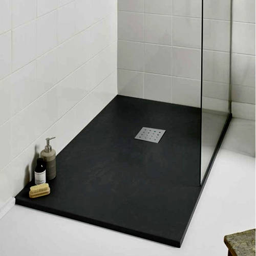 Example image of Slate Trays Rectangular Shower Tray & Chrome Waste 1400x800 (Black).