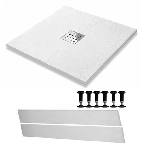 Larger image of Slate Trays Easy Plumb Square Shower Tray & Waste 800x800 (White).