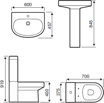 Technical image of Hydra Life Complete Suite With 1700x700mm Single Ended Acrylic Bath.