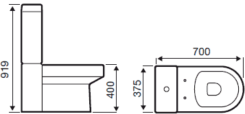 Technical image of Hydra Life Toilet With Push Flush Cistern & Soft Close Seat.