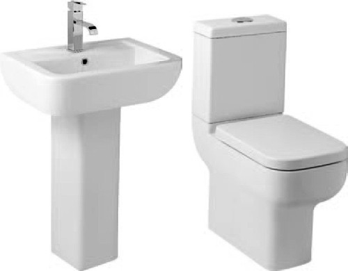 Larger image of Hydra Modern Suite With High Toilet Pan. Cistern, Seat, Basin & Pedestal.