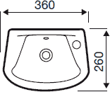 Technical image of Hydra G4K Wall Mounted 1 Tap Hole Basin. 360x260mm.