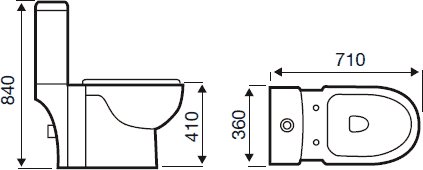 Technical image of Hydra Sorea Toilet With Push Flush Cistern & Deluxe Soft Close Seat.