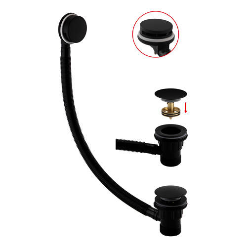 Kartell Black Nero Click Clack Bath Waste With Overflow (Matt ).