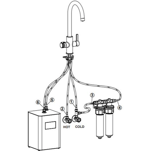 Technical image of Kedl Delta Digital 4 In 1 Boiling Water Kitchen Tap (Brushed Gold, 2.4L).
