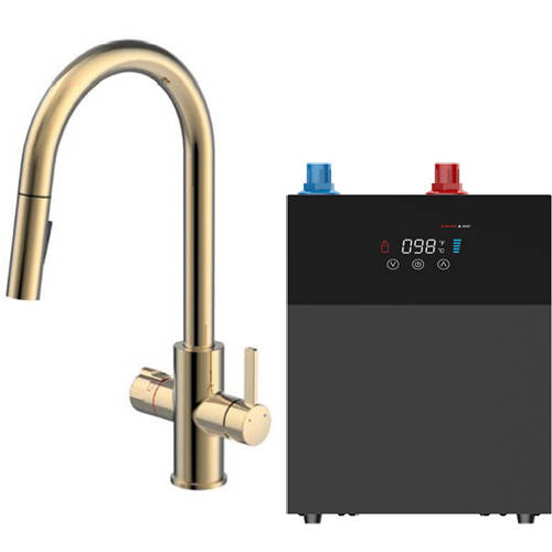 Larger image of Kedl Reach Digital 4 In 1 Boiling Water Kitchen Tap (Brushed Gold, 4.0L).