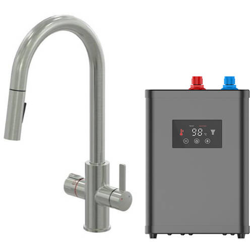 Larger image of Kedl Reach Digital 4 In 1 Boiling Water Kitchen Tap (Brushed Nickel, 2.4L).