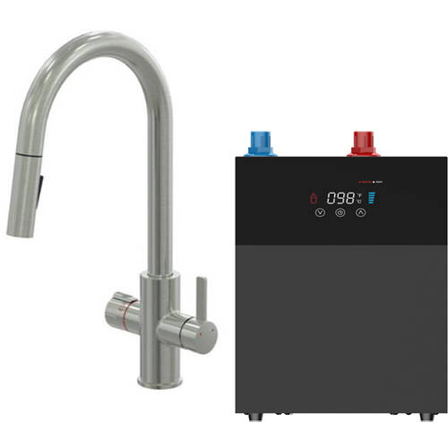 Larger image of Kedl Reach Digital 4 In 1 Boiling Water Kitchen Tap (Brushed Nickel, 4.0L).