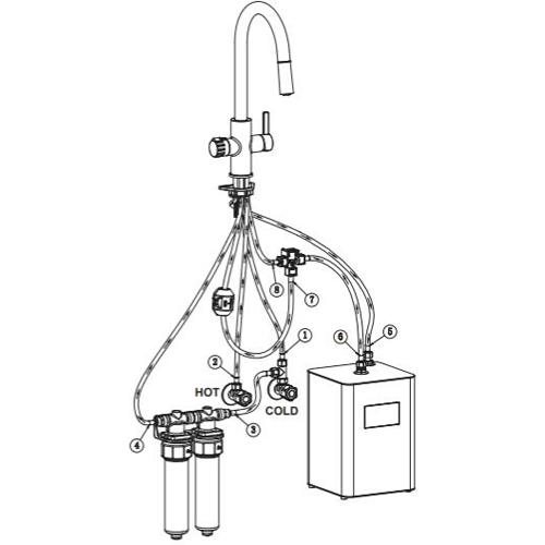 Technical image of Kedl Reach Digital 4 In 1 Boiling Water Kitchen Tap (Chrome, 4.0L).