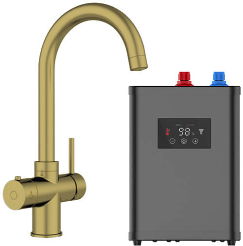 Larger image of Kedl Tundra Digital 4 In 1 Boiling Water Kitchen Tap (Brushed Gold, 2.4L).