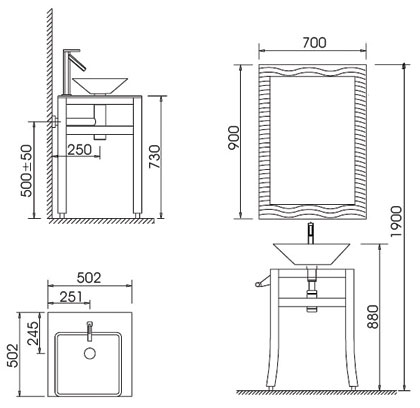 Technical image of Lucy Alton glass basin set.