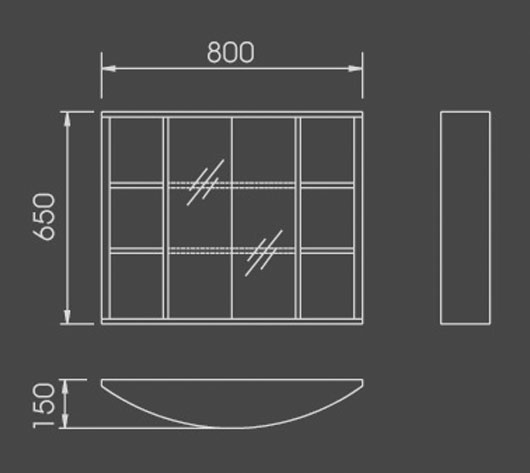 Technical image of Lucy Bray bathroom cabinet with light.  800x650mm.