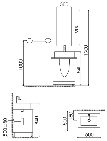 Technical image of Lucy Didcot 600mm white vanity unit / washstand set.