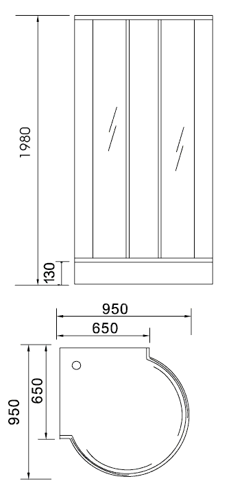 Technical image of Lucy Estalla circluar quadrant shower enclosure + tray