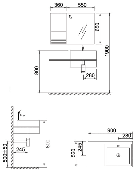 Technical image of Lucy Foz complete wall hung ceramic basin set.