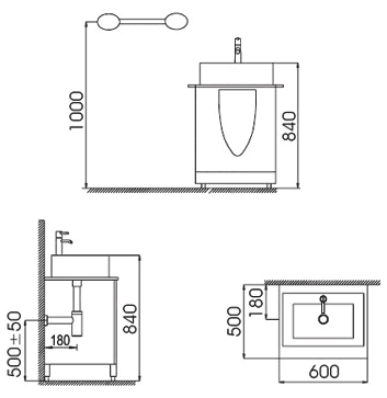 Technical image of Lucy Guernsey 600mm vanity unit / washstand set, without mirror.