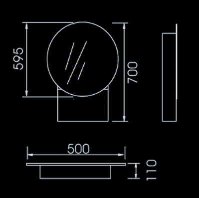 Technical image of Lucy Kent stainless steel bathroom cabinet.  500x700mm.