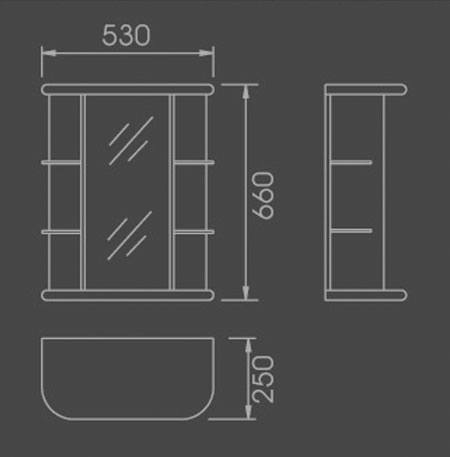 Technical image of Lucy Kerry bathroom cabinet.  530x660mm.