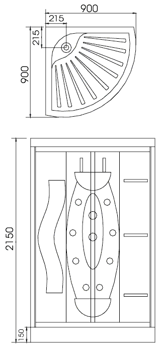 Technical image of Lucy Ludlow 900mm shower cabin.