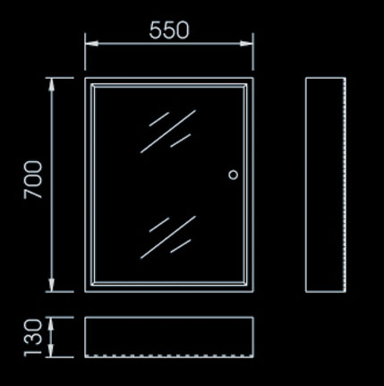 Technical image of Lucy Osborne stainless steel bathroom cabinet.  550x700mm.