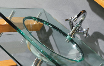 Example image of Lucy Plymouth glass basin set and illuminated mirror.