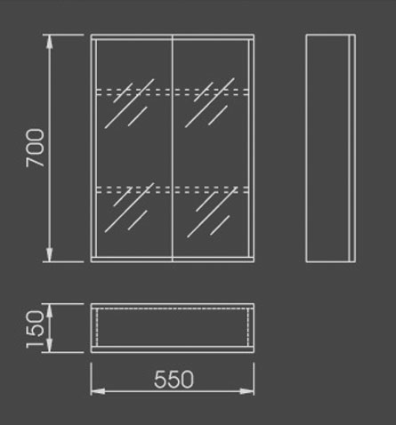 Technical image of Lucy Romsey bathroom cabinet.  550x700mm.