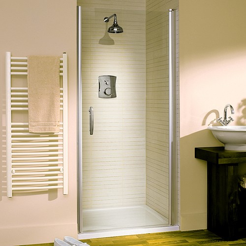 Larger image of Lakes Italia 1000mm Semi-Frameless Pivot Shower Door (Silver).