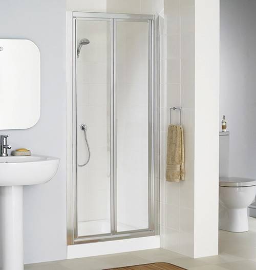 Example image of Lakes Classic 900mm Framed Bi-Fold Shower Door (Silver).
